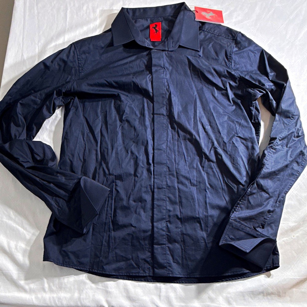 Ferrari Mens Navy Slim Fit Cotton French Cuff Dress Shirt 16 32/33 L ZB0975B